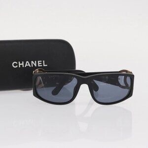 CHANEL Sunglasses plastic Black CC Auth BA8716